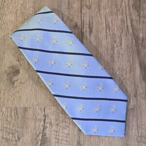 J. Crew Silk Neck‎ Tie Embroidered Tennis Racquets Blue Stripe Mens